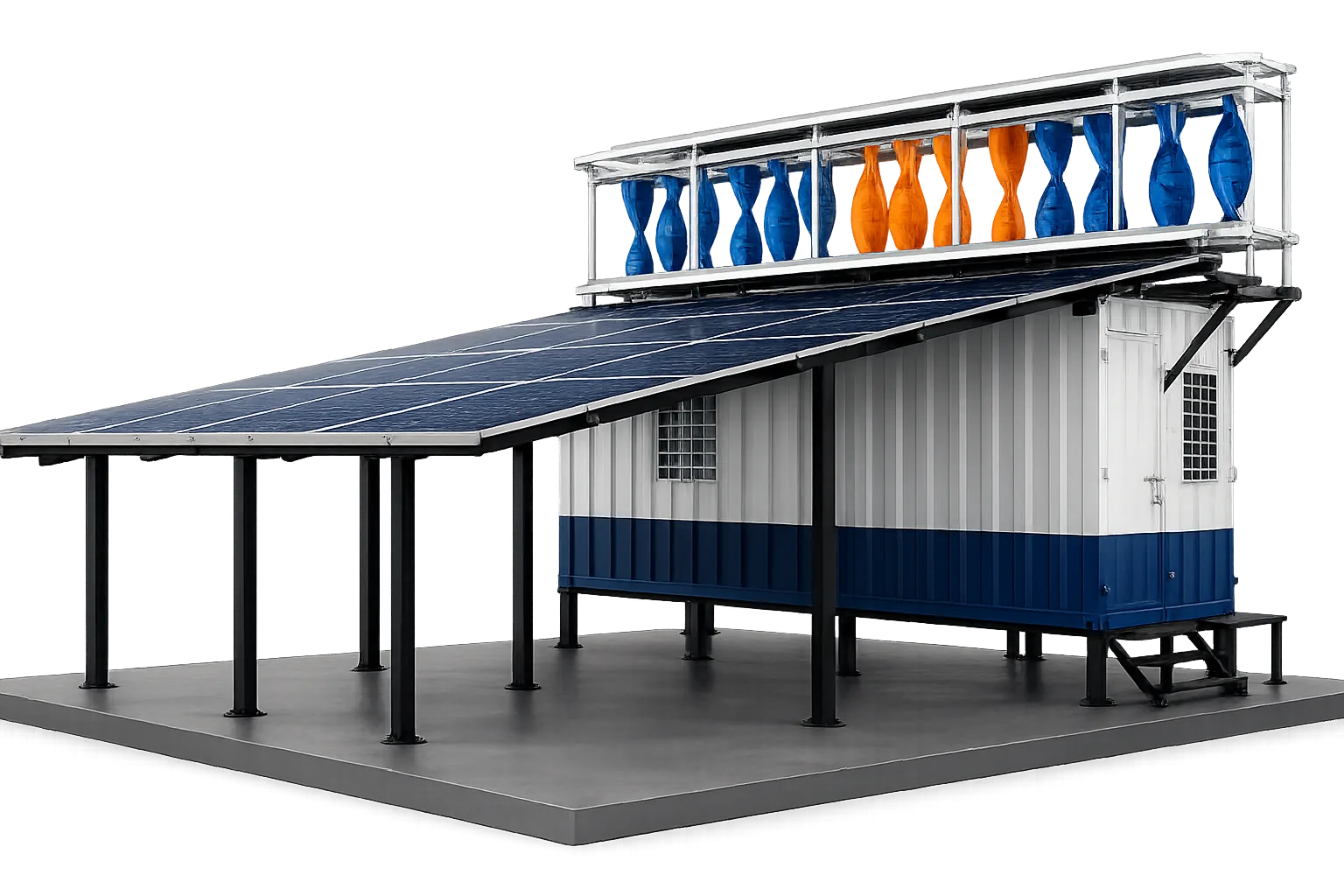 Panchami Hybrid Solar Mill with solar panels and vertical-axis wind turbines